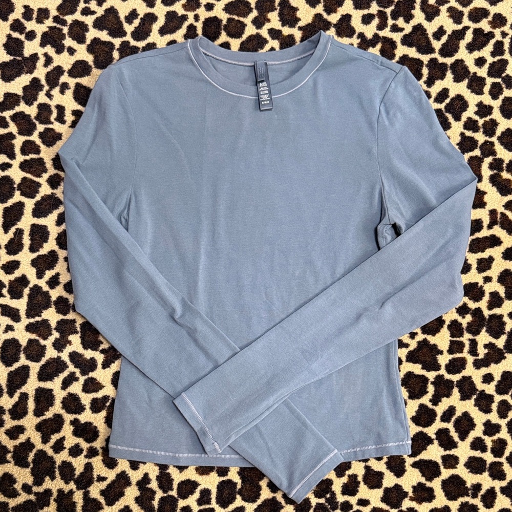 SKIMS Cotton Jersey Long Sleeve T-Shirt Kyanite Blue Green Size M